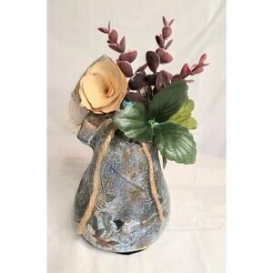 Hand Decorated Ceramic Pumpkin 9" Tall Dark Floral Moody Harvest Thanksgiving